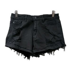 Kancan Womens Midrise Distressed Denim Shorts Size 11/29 Black Cutoff Pockets
